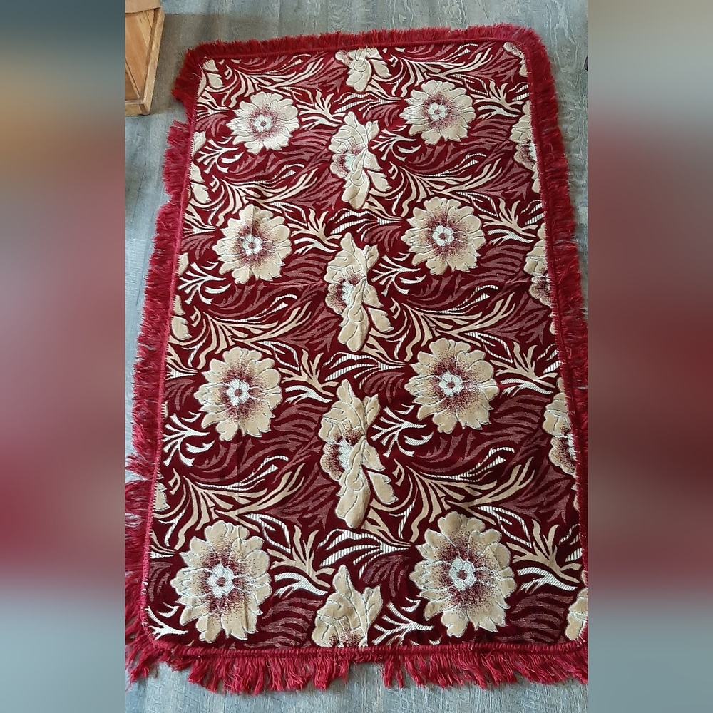 Gorgeous Burgundy & Gold Embossed Velvet Throw Blanket With Fringes Wall Hanging